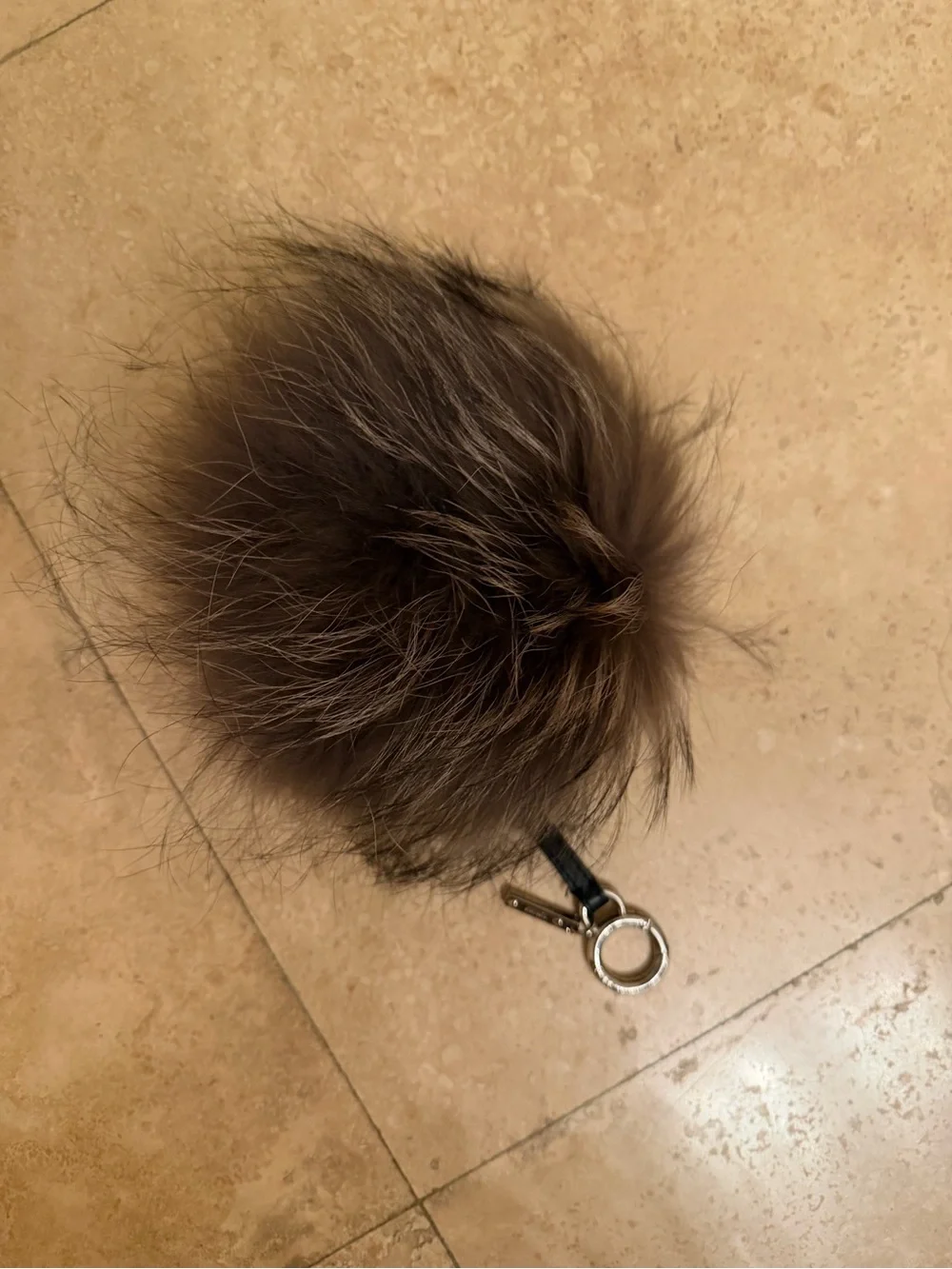 Fendi Gray Fur Pom-Pom Monster Bag Charm with Blue, Red and White Face, auth